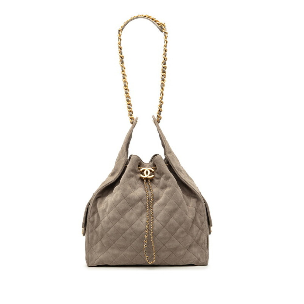 Chanel Coco Mark 25 Medium Chain Shoulder Bag Beige Suede Women's CHANEL